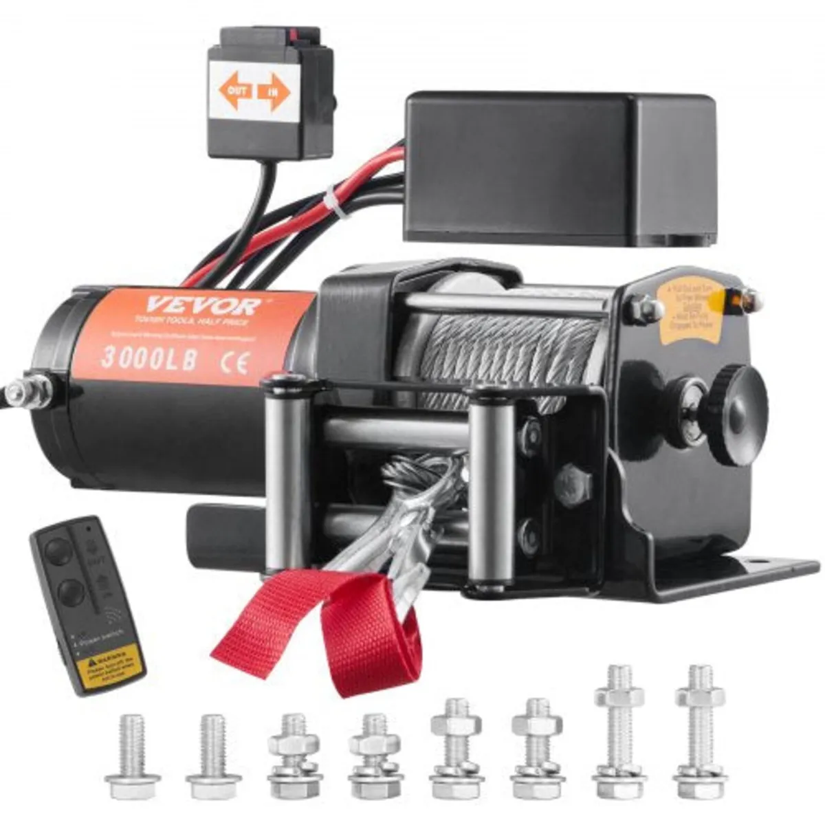 Electric Winch, 12V 3000 lb Load Capacity Steel Ro