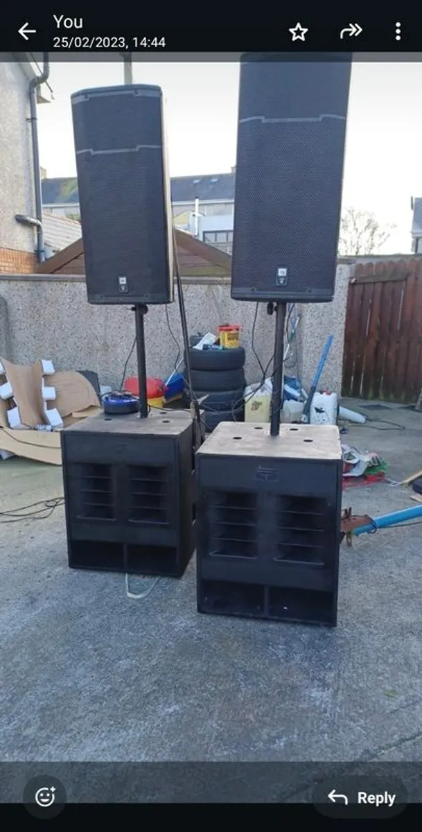 speakers amplifiers mixers flight cases generator mixture of all sorts can sell separately reasonable offers excepted American audio bass bins are heavy ideal for club house house bars band practice room jbl prx 635 with crown amplifier  inside  with cove - Image 3