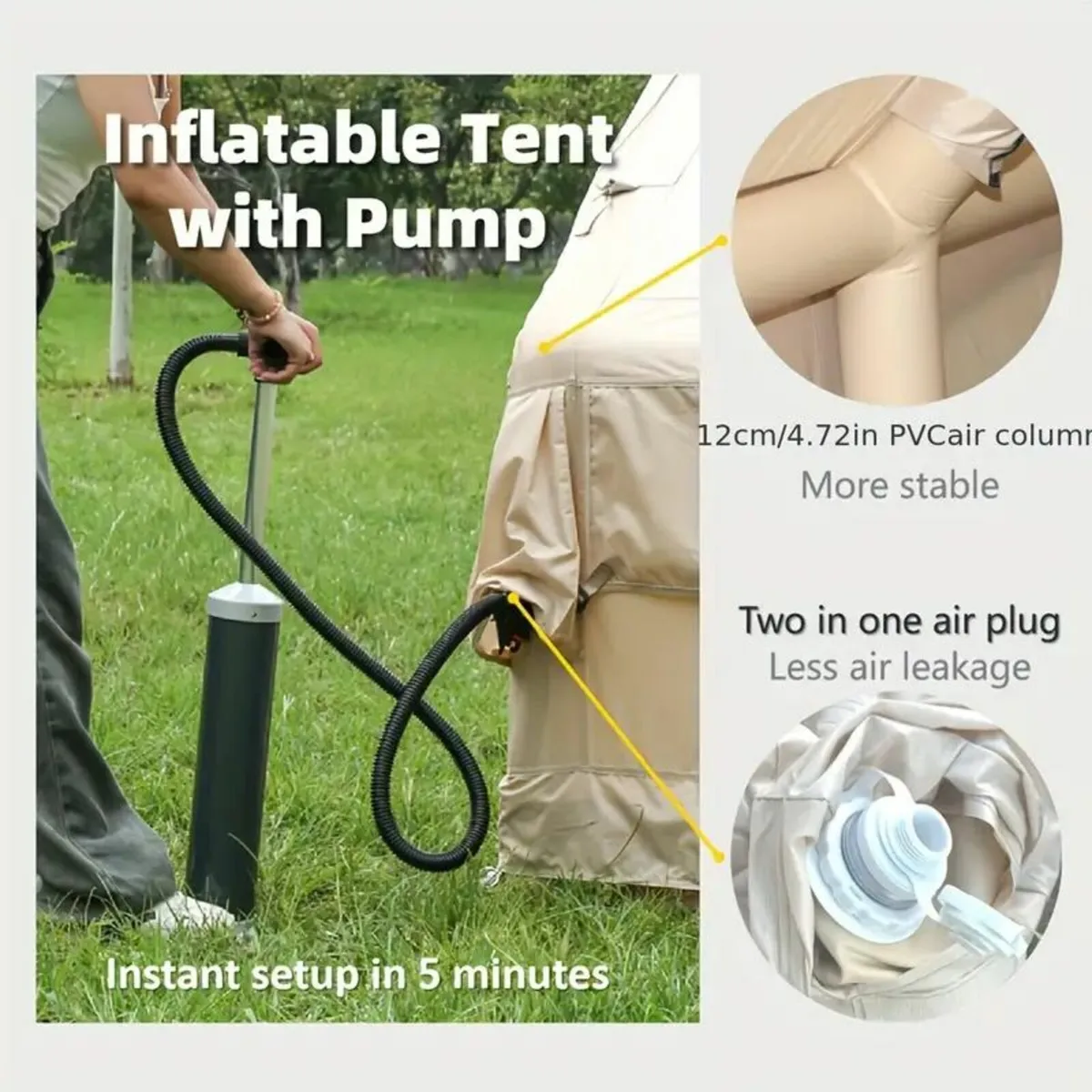 Extra-Large Inflatable Camping Tent for 3-4 People - Image 3