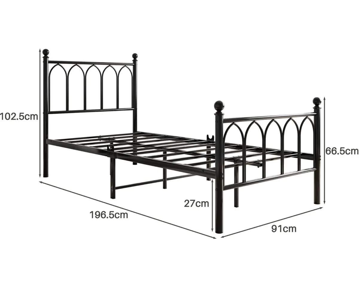 Single Metal Bed Frame 90 x 190 cm with Headboard - Image 2