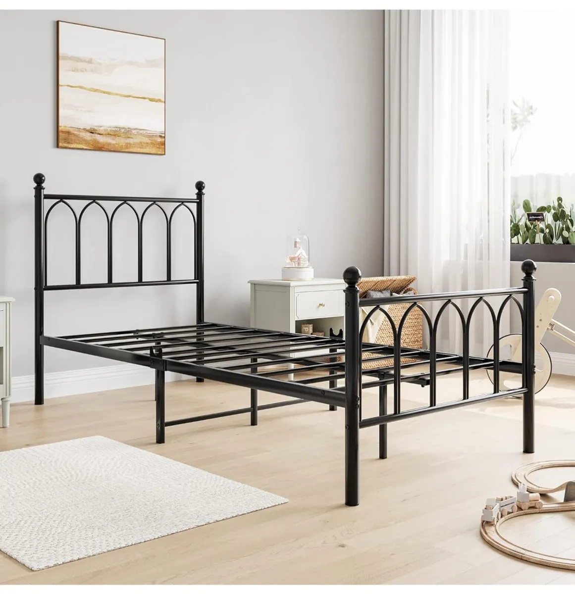 Single Metal Bed Frame 90 x 190 cm with Headboard - Image 3