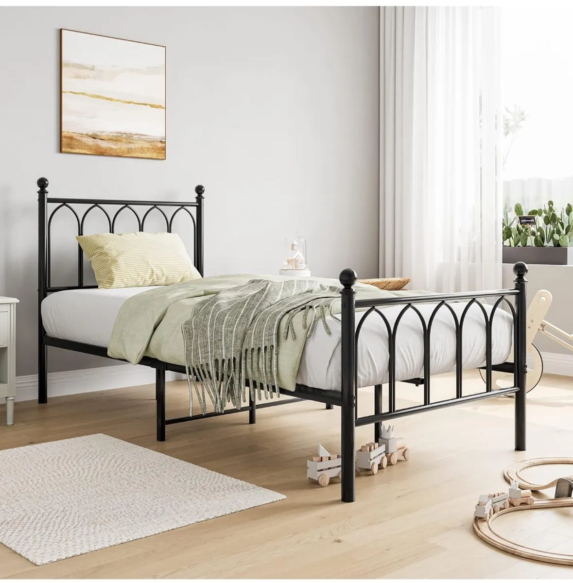 Single Metal Bed Frame 90 x 190 cm with Headboard - Image 4