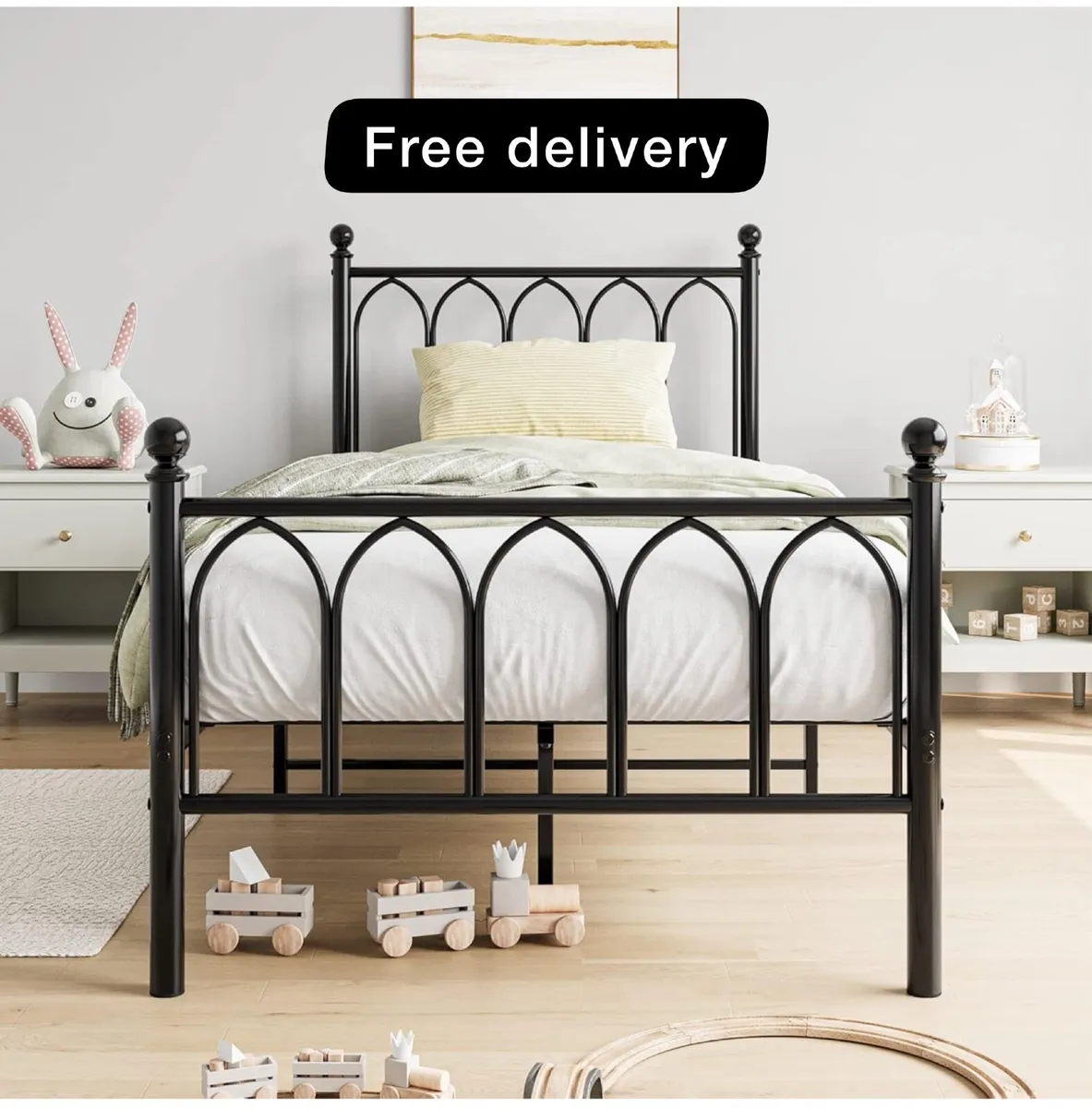 Single Metal Bed Frame 90 x 190 cm with Headboard - Image 1