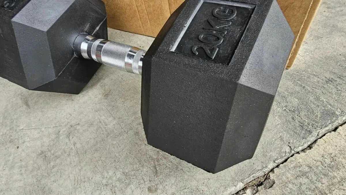 Two 20kg each rubber hex dumbbells, brand new. - Image 1