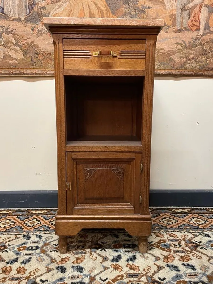 Antique French Oak & Marble Nightstand. - Image 1