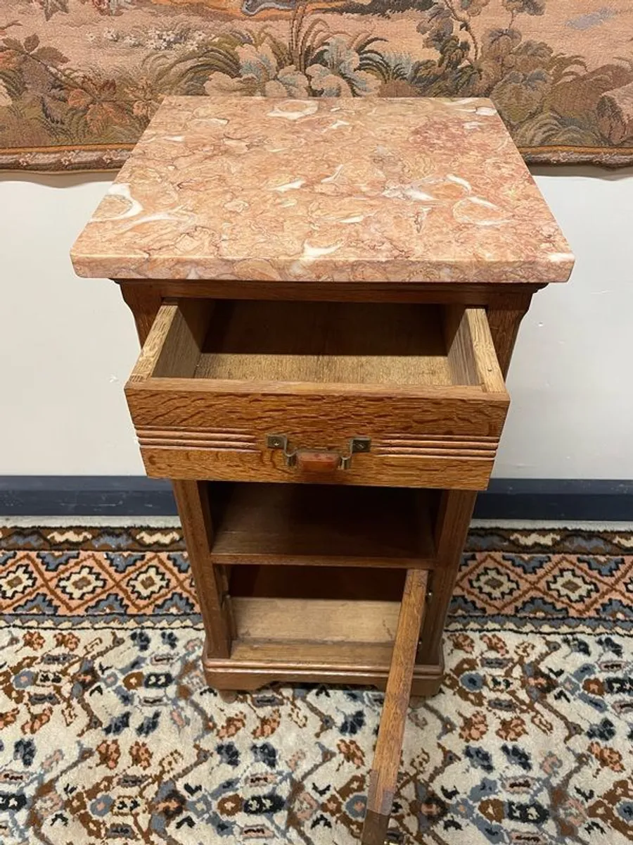 Antique French Oak & Marble Nightstand. - Image 2