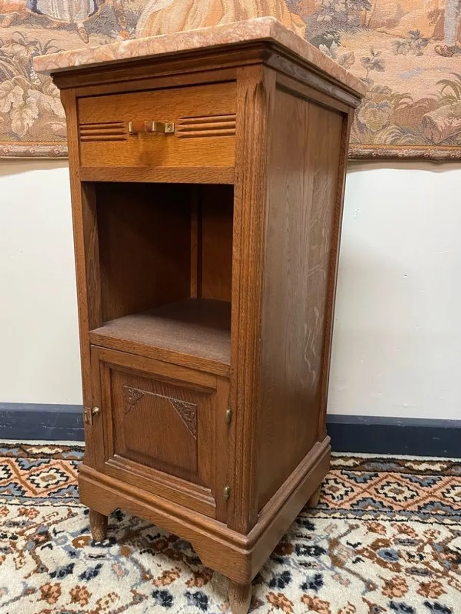 Antique French Oak & Marble Nightstand. - Image 3
