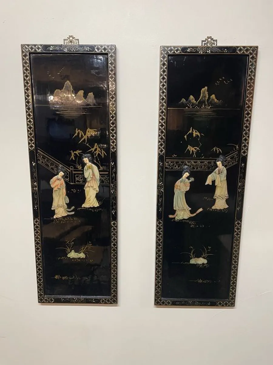 Pair of Chinese Lacquered Wood Panels. - Image 1