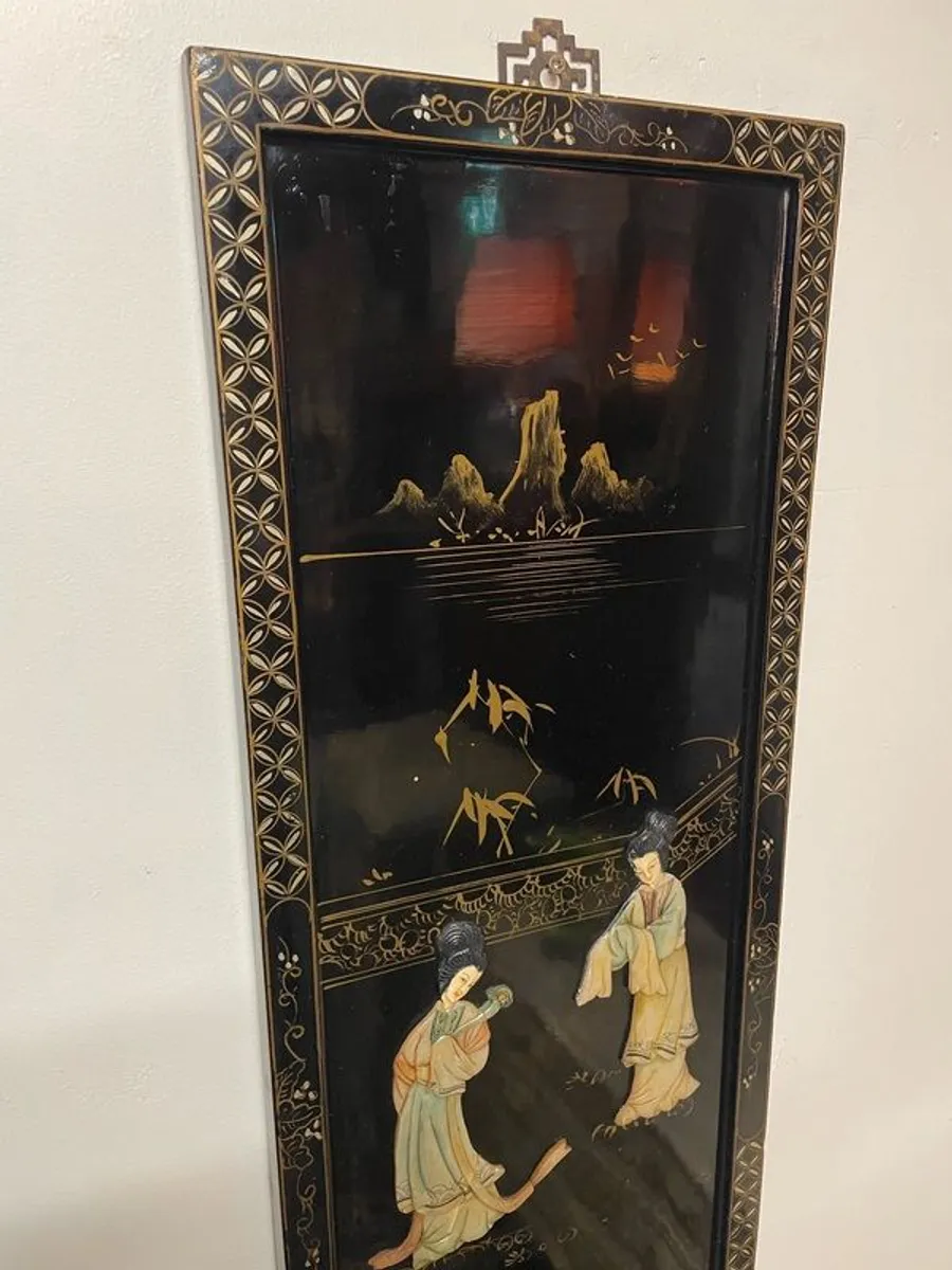 Pair of Chinese Lacquered Wood Panels. - Image 2
