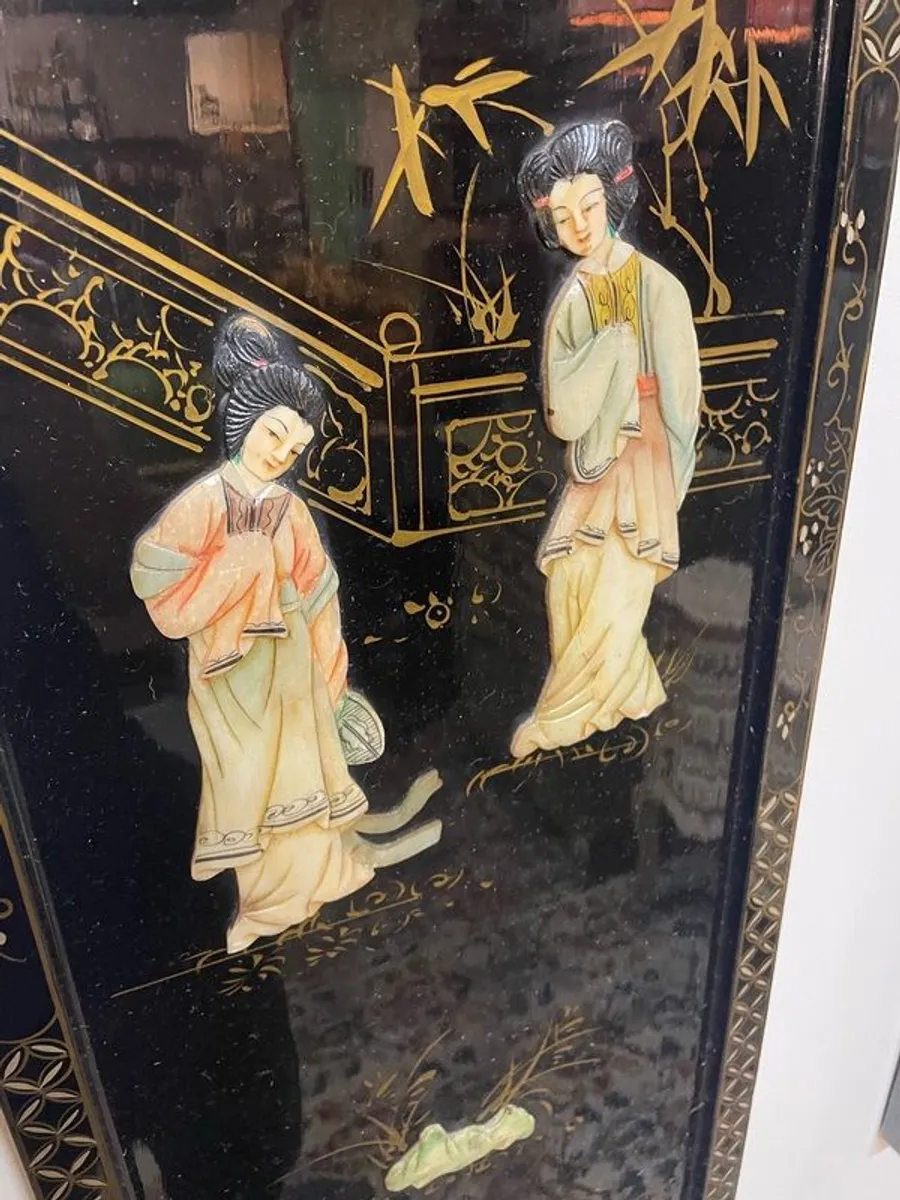 Pair of Chinese Lacquered Wood Panels. - Image 3