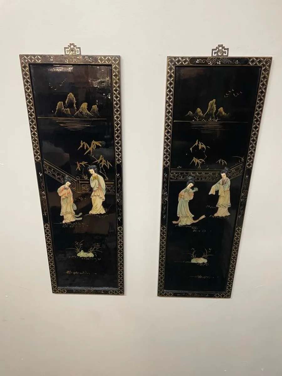 Pair of Chinese Lacquered Wood Panels. - Image 4