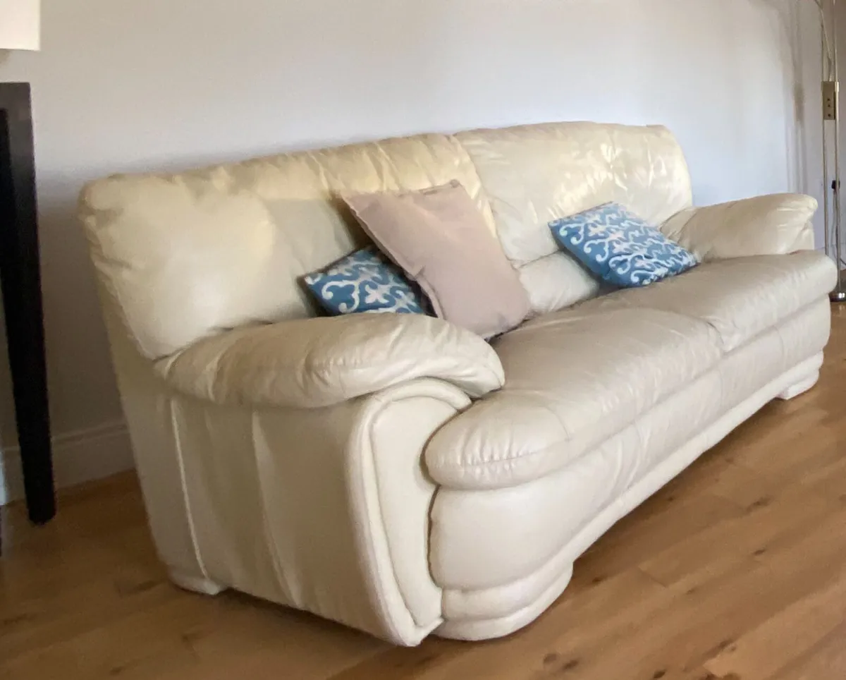Cream Leather Couch - Image 1