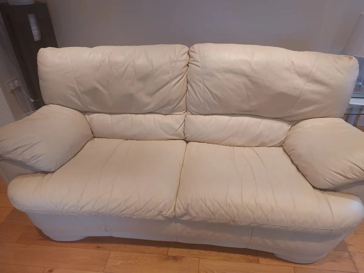 Cream Leather Couch - Image 2