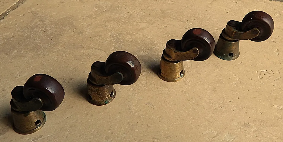 Set of 4 Antique Brass and Ceramic Round Castors - Image 2