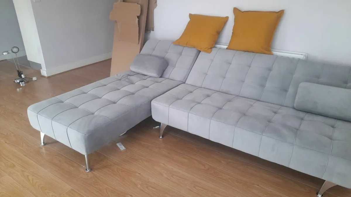 Grey velvet corner Sofa Bed 236cm Free delivery - Image 4