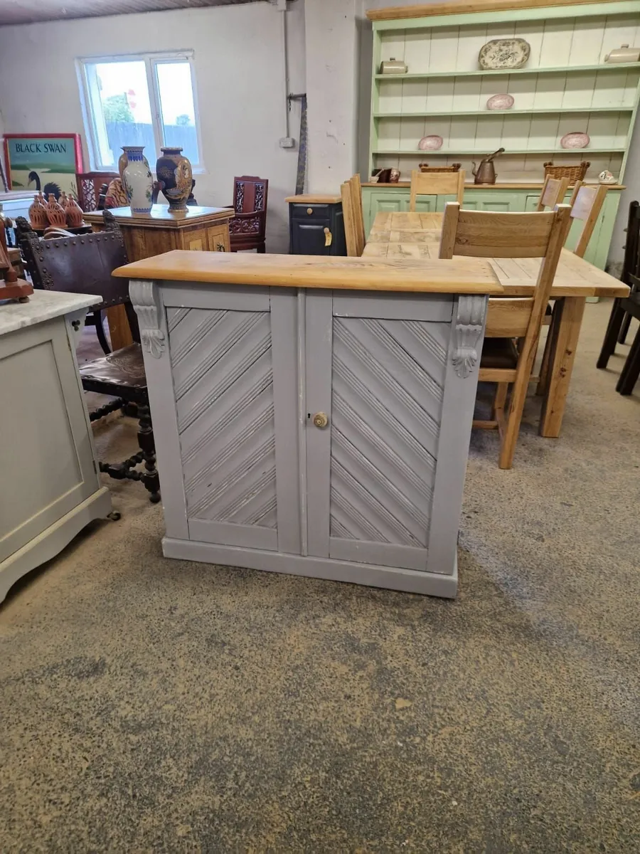 Victorian pine press, cupboard, grey - Image 1