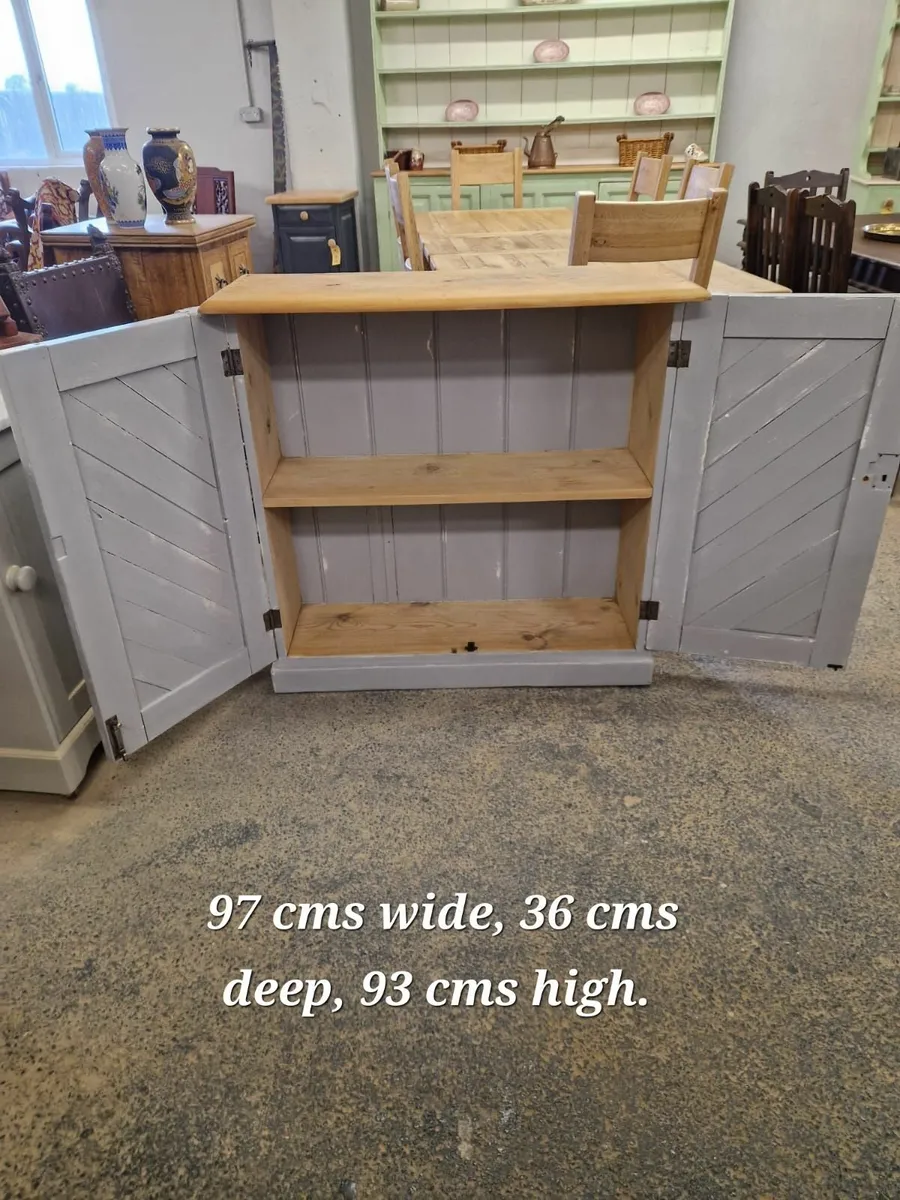 Victorian pine press, cupboard, grey - Image 4
