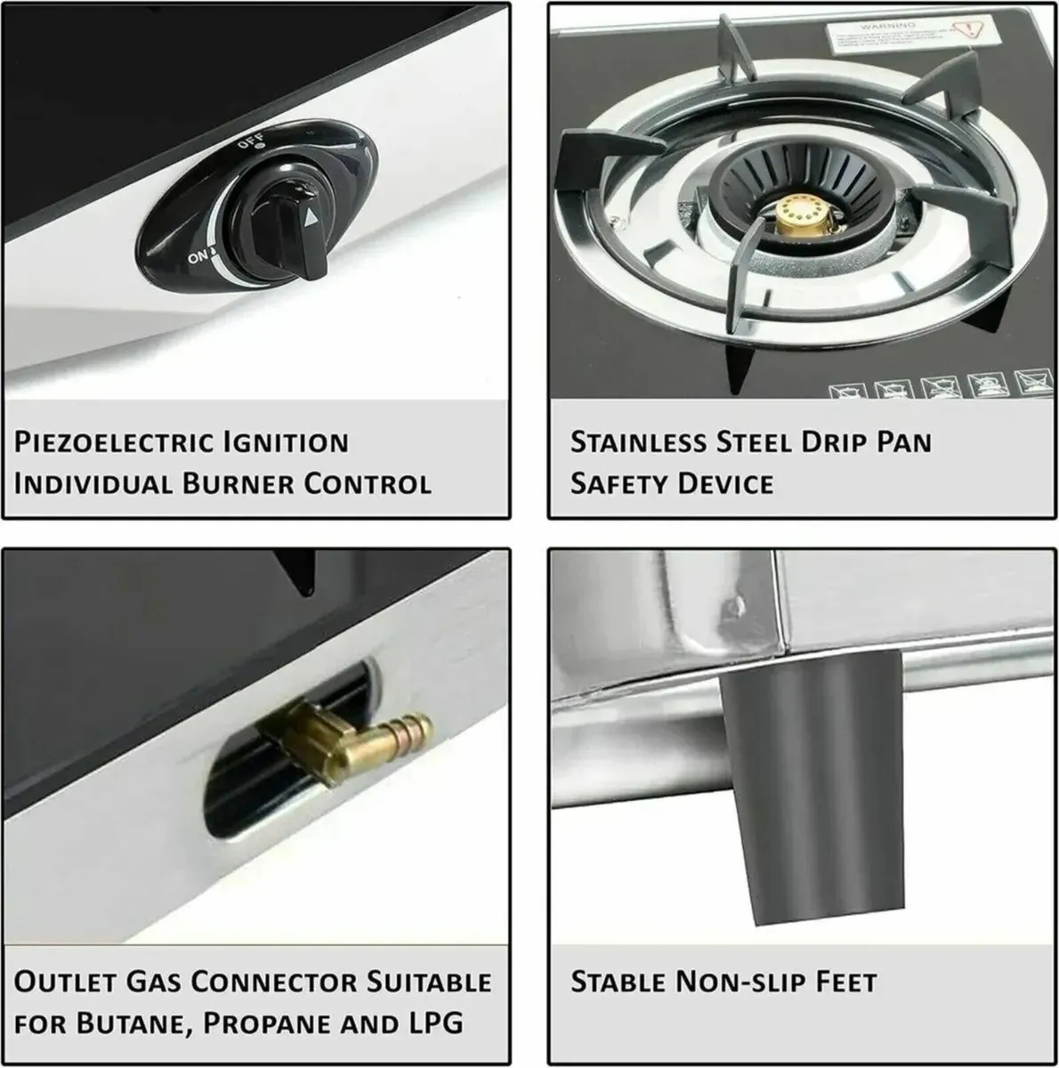 Indoor Gas Stove 2 Burners Hob Black Glass Cooker - Image 4