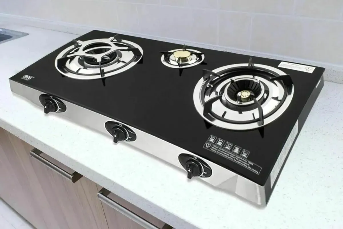 Indoor Gas Stove 2 Burners Hob Black Glass Cooker - Image 1
