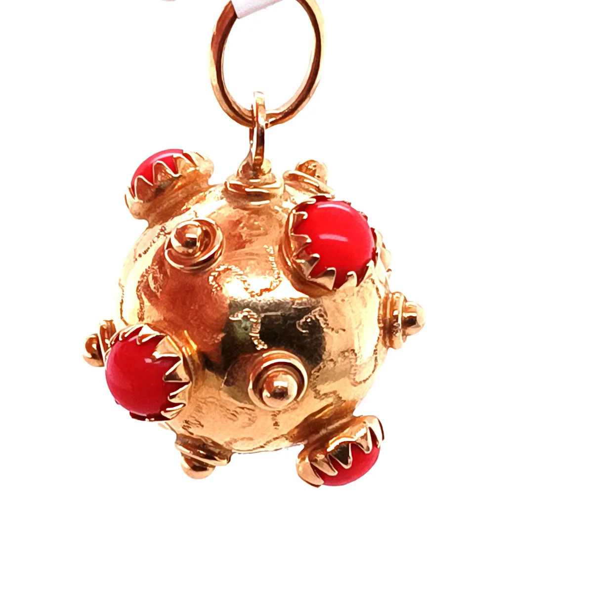 18k Gold & Red Coral Etruscan Pendant, Vintage - Image 2