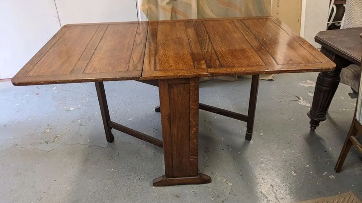 Vintage Solid Oak Drop Leaf Table - Image 1
