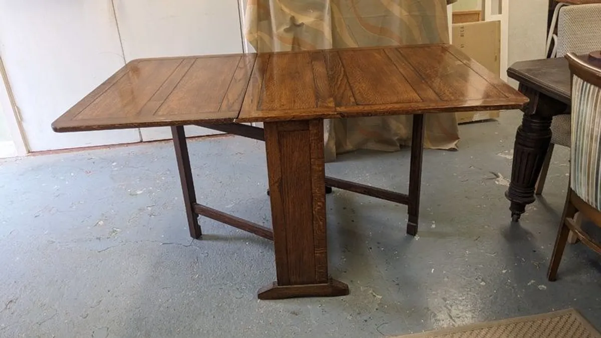 Vintage Solid Oak Drop Leaf Table - Image 3