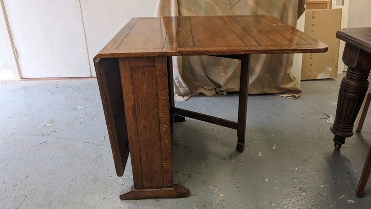 Vintage Solid Oak Drop Leaf Table - Image 4