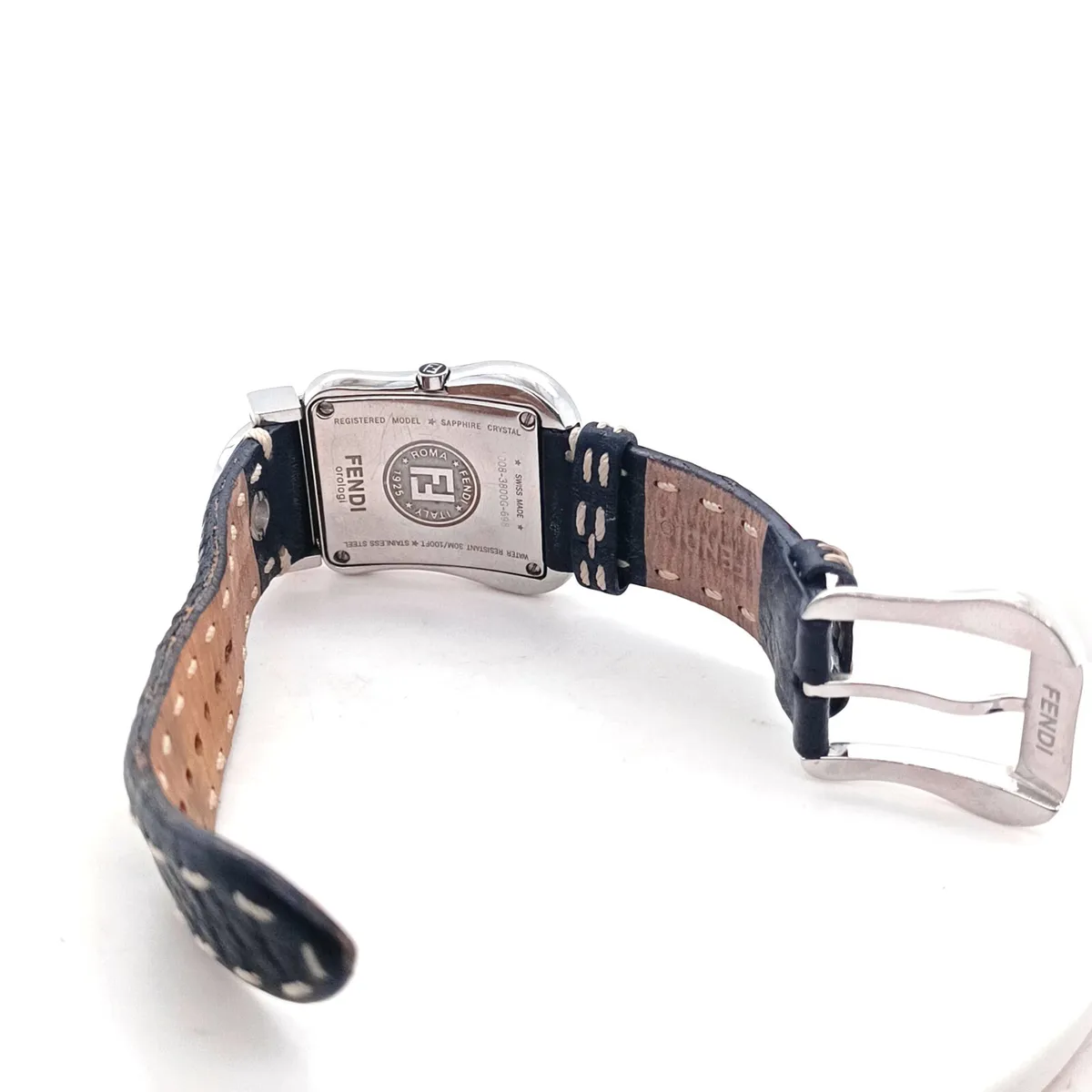 Diamond Fendi Buckle Watch , Black Leather Strap - Image 4