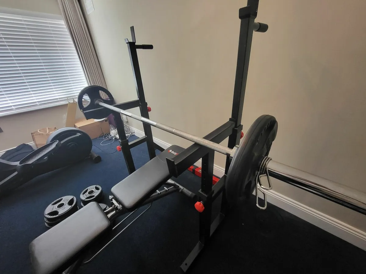 Bodymax weights, bench, barbell, squat and dip rac - Image 1