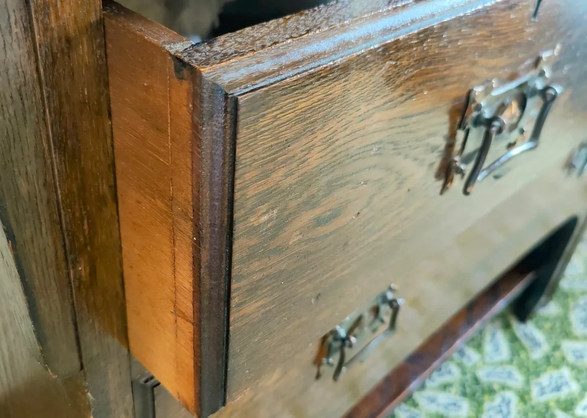 Vintage Oak Mirrored Dressing Chest Table Dresser - Image 2