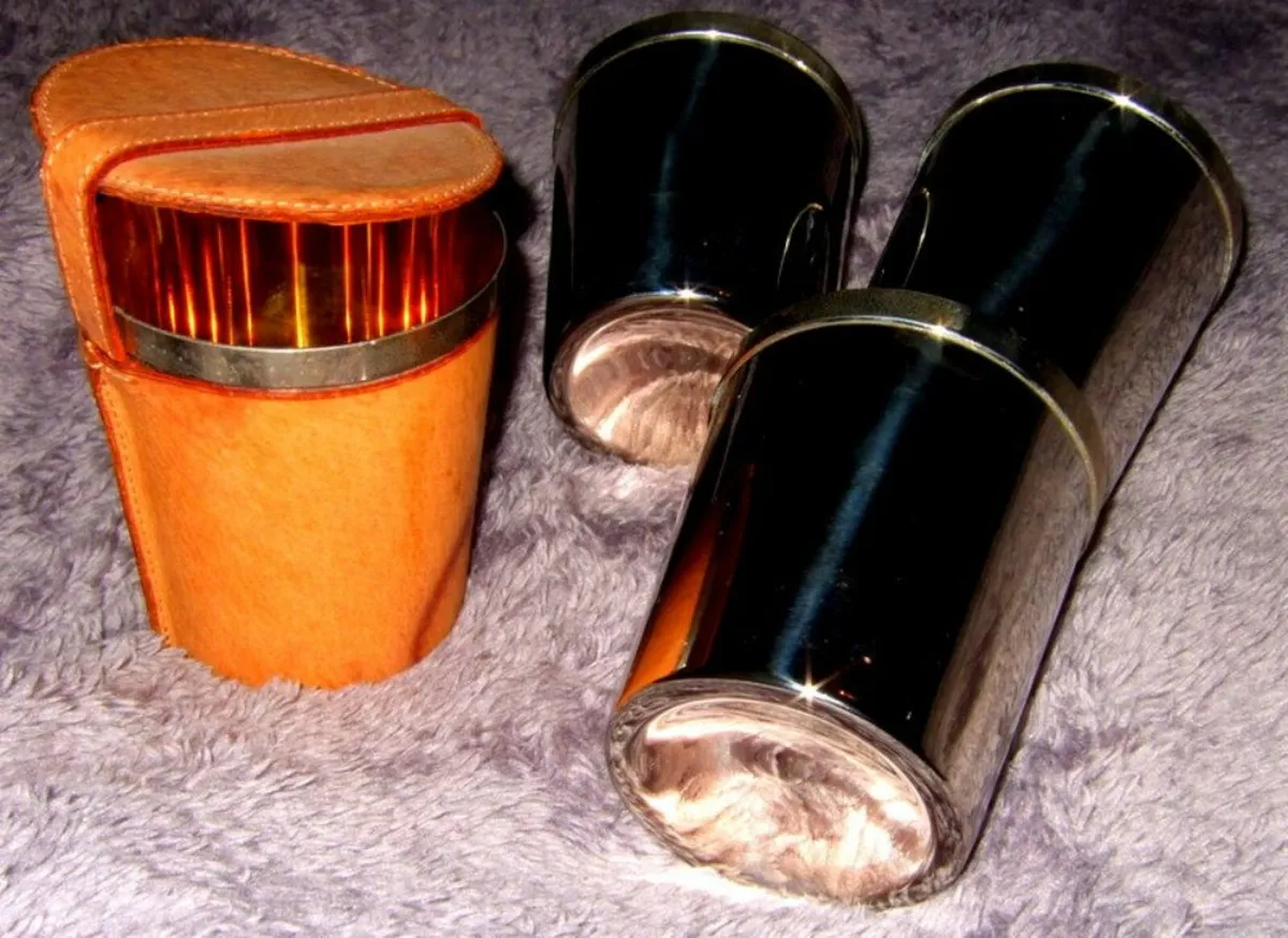 Vintage Harrods Stirrup Cups & Leather Case - Image 1