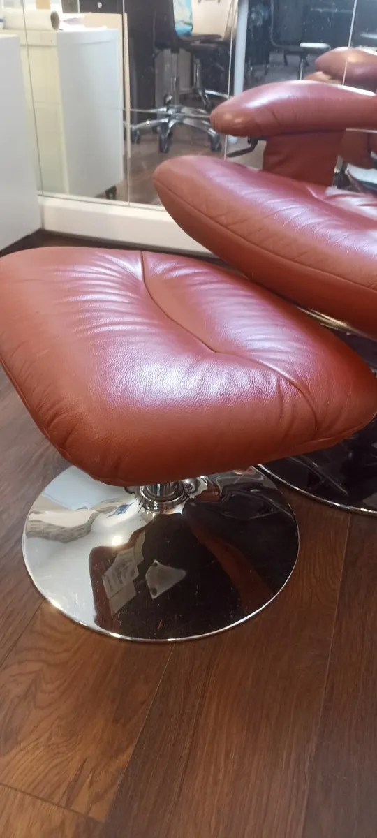 Reclining armchair and footstool real leather. - Image 2
