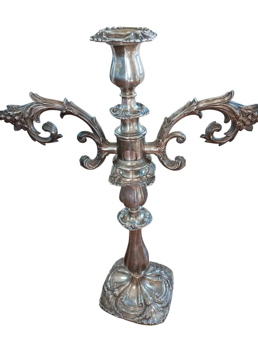 📍PAIR of antique silver plated 3 arm candelabra - Image 3