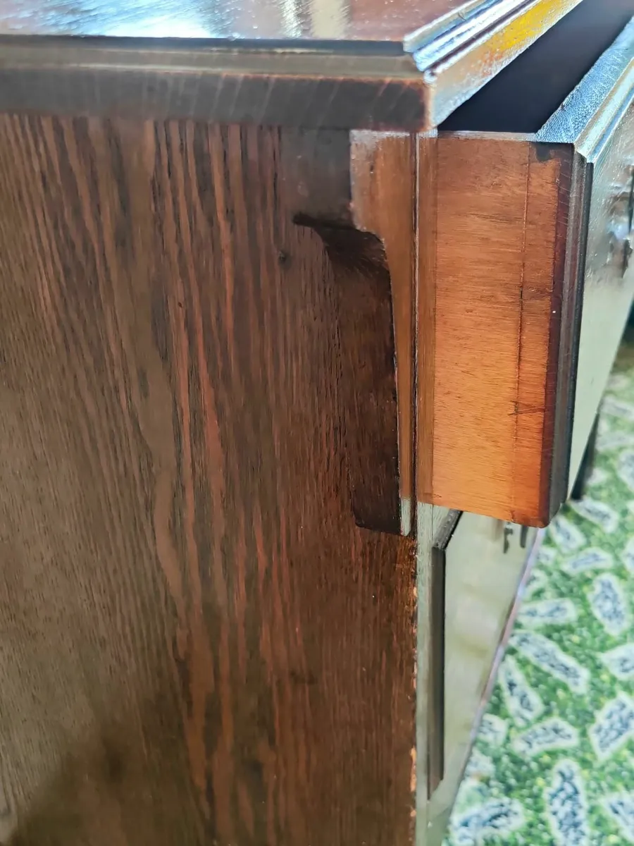 Vintage Oak Mirrored Dressing Chest Table Dresser - Image 4