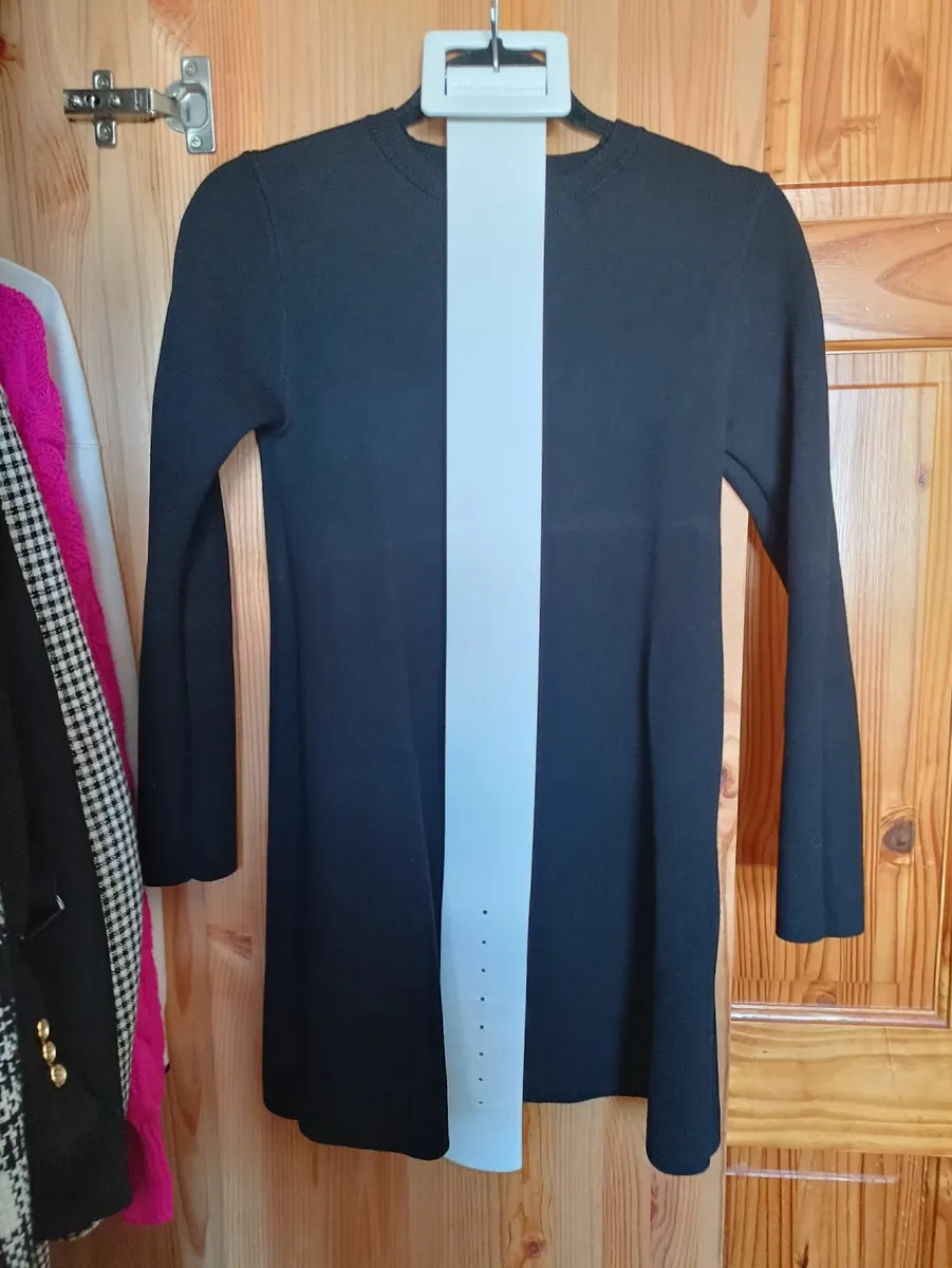 ZARA Winter Black Dress, Size S, with White Belt - Image 1