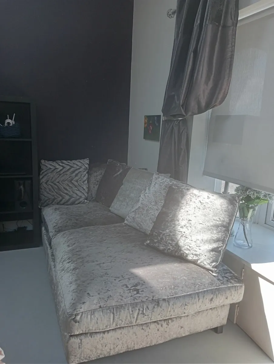 Silver velvet Couch - Image 1