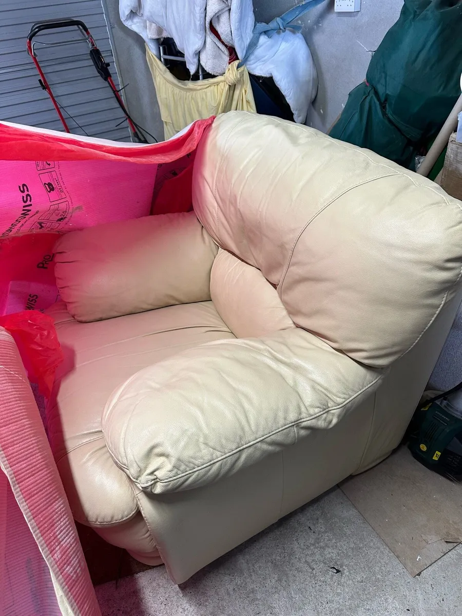 Cream Leather Couch - Image 3