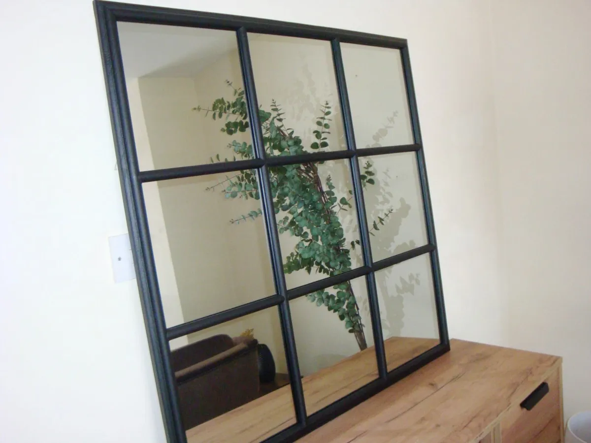 Square black pane grid mirror 95x95cm - Image 3