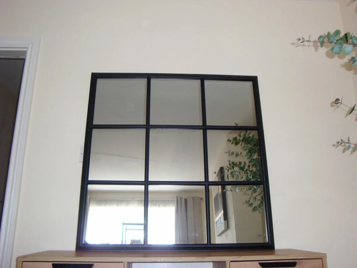Square black pane grid mirror 95x95cm - Image 1