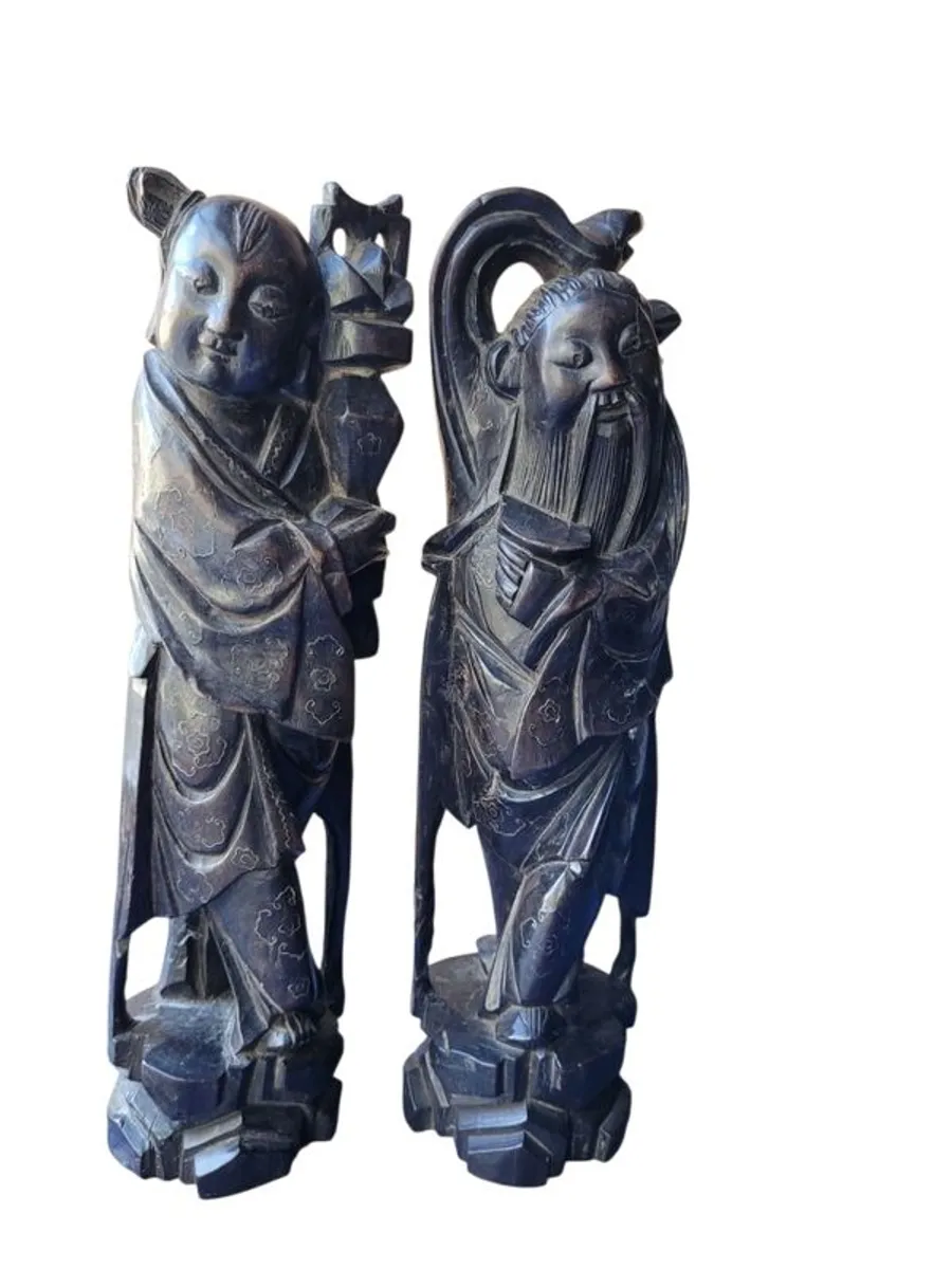 A Pair Of Antique Wooden Sculptures - Image 1