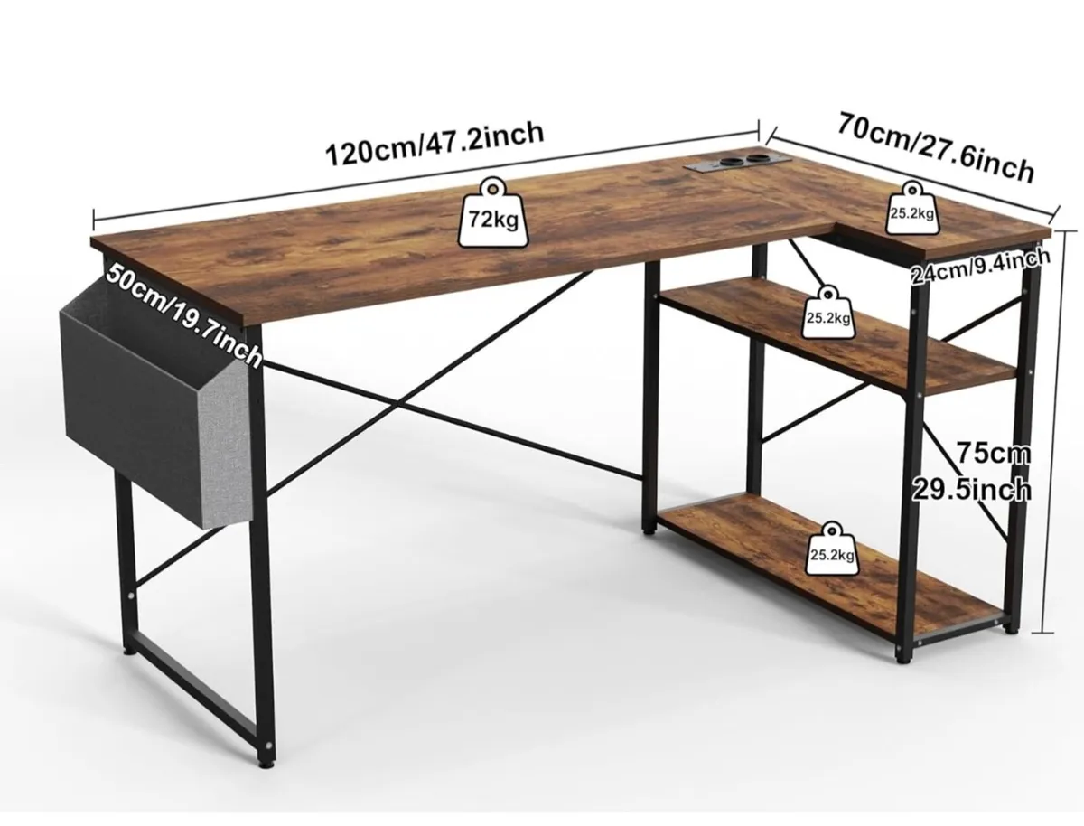 L Shaped Desk with Power Outlets - 120x70 cm - Image 2