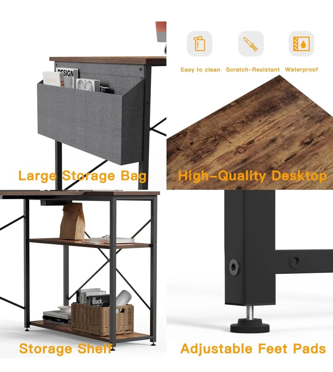 L Shaped Desk with Power Outlets - 120x70 cm - Image 3