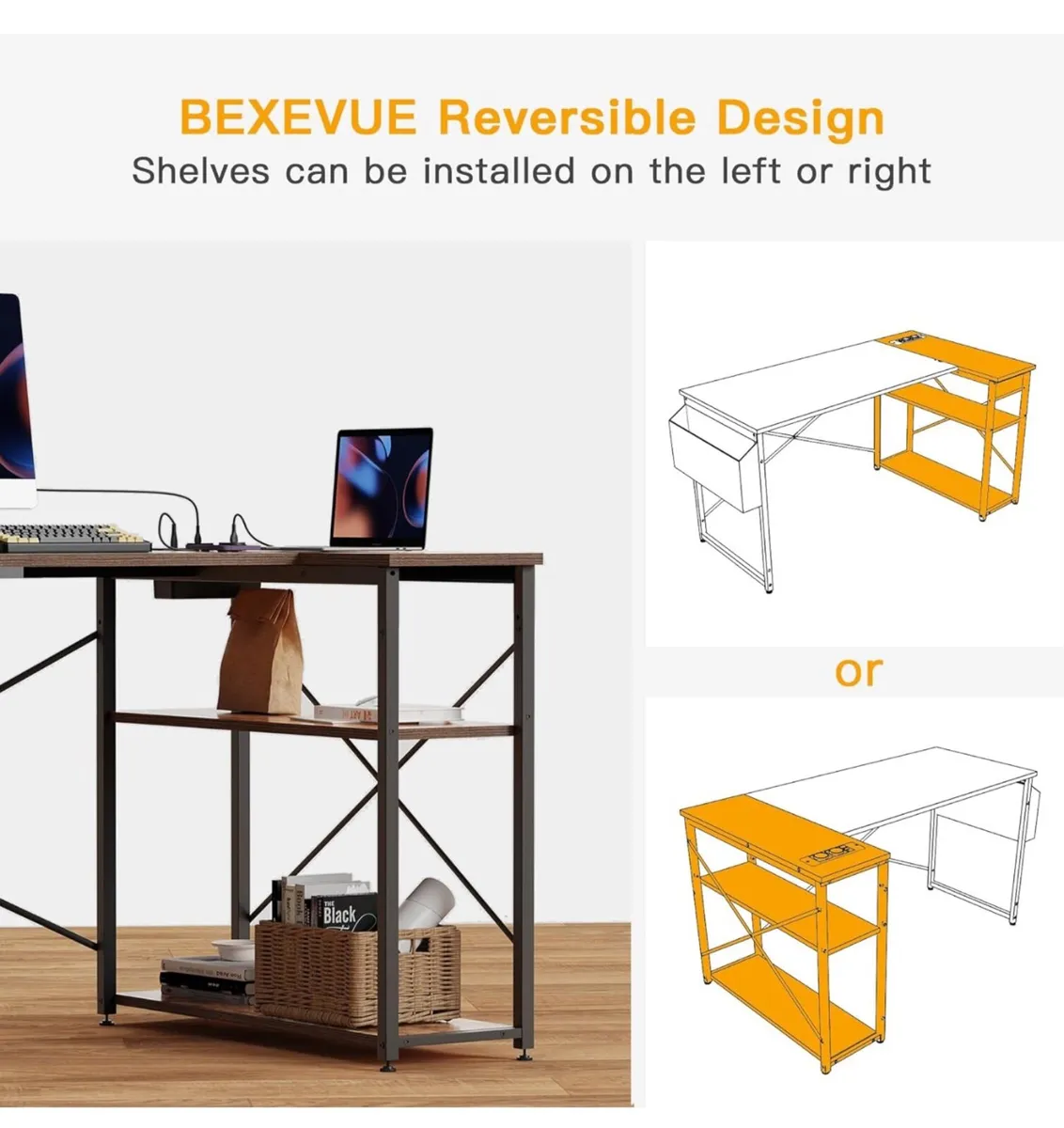 L Shaped Desk with Power Outlets - 120x70 cm - Image 4