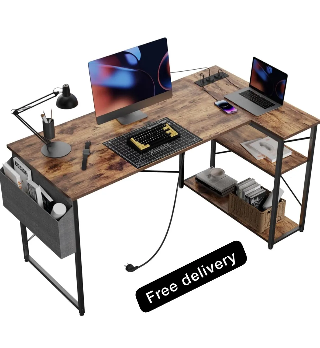 L Shaped Desk with Power Outlets - 120x70 cm - Image 1