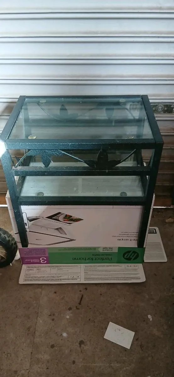 green metal glass table