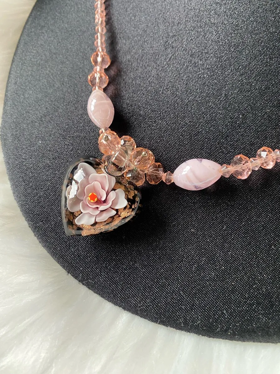 Brand New Pink Flower Heart Shaped Necklace - Image 3