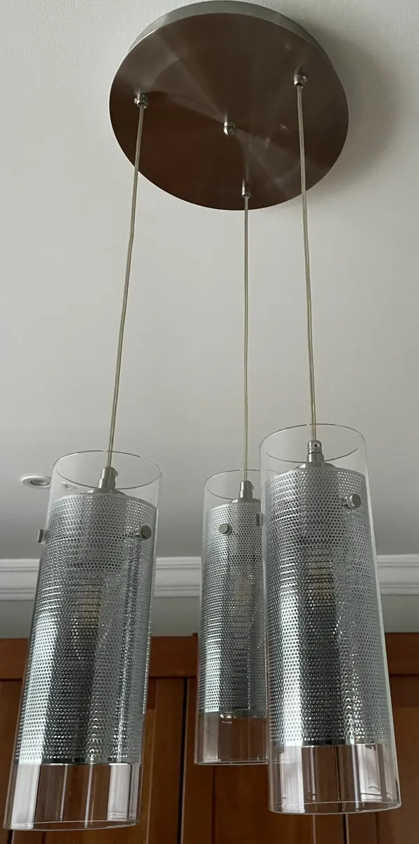 3 Glass Cylinder Pendant Ceiling Light (Chrome) - Image 1