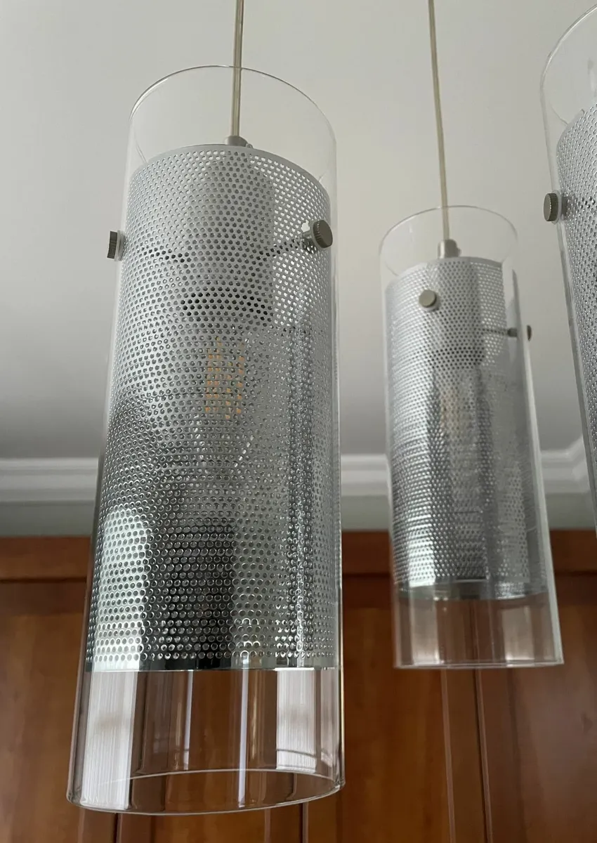 3 Glass Cylinder Pendant Ceiling Light (Chrome) - Image 3