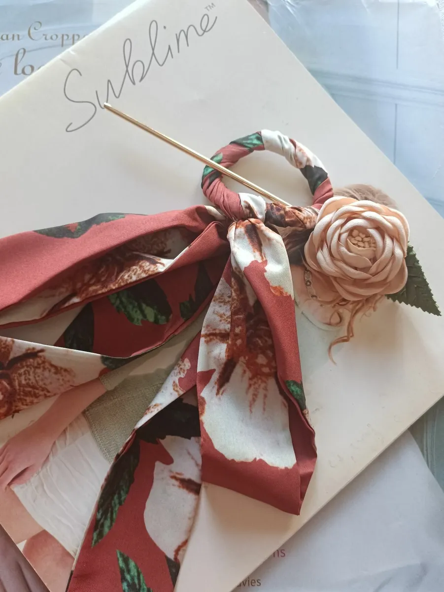 Floral Hairpin with Silk-Style Ribbon - Image 1