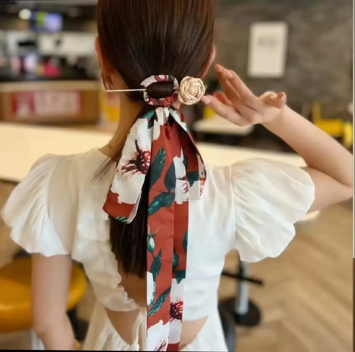 Floral Hairpin with Silk-Style Ribbon - Image 2